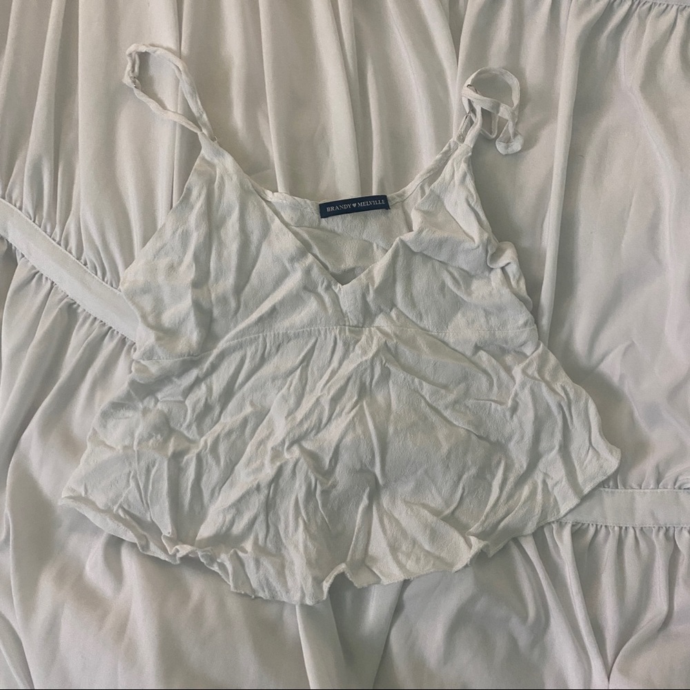 brandy melville white chiffon peplum crop top